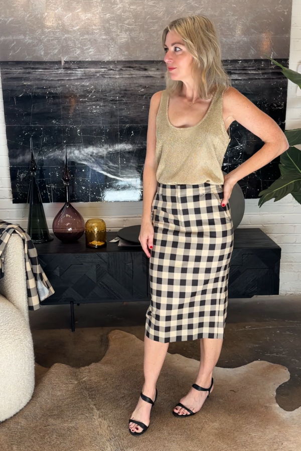 Ser.o.ya Carl Linen Midi Skirt Gingham Skirt