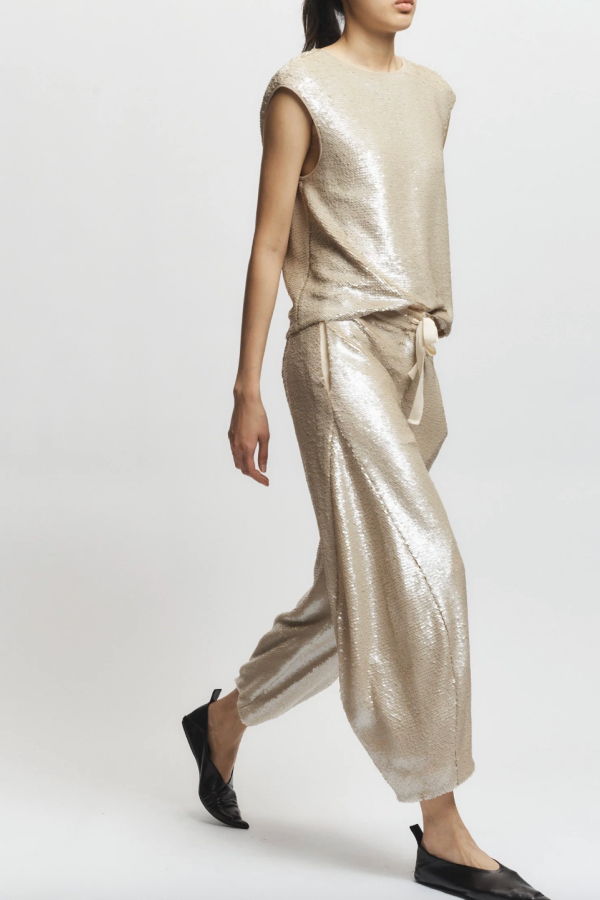 Saint Art Shane Sequin Barrel Pant - Pearl
