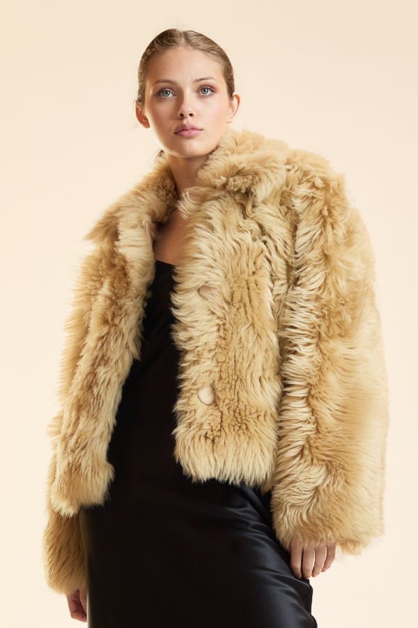 Cynthia Rowley Shearling Cropped Jacket - Caramel