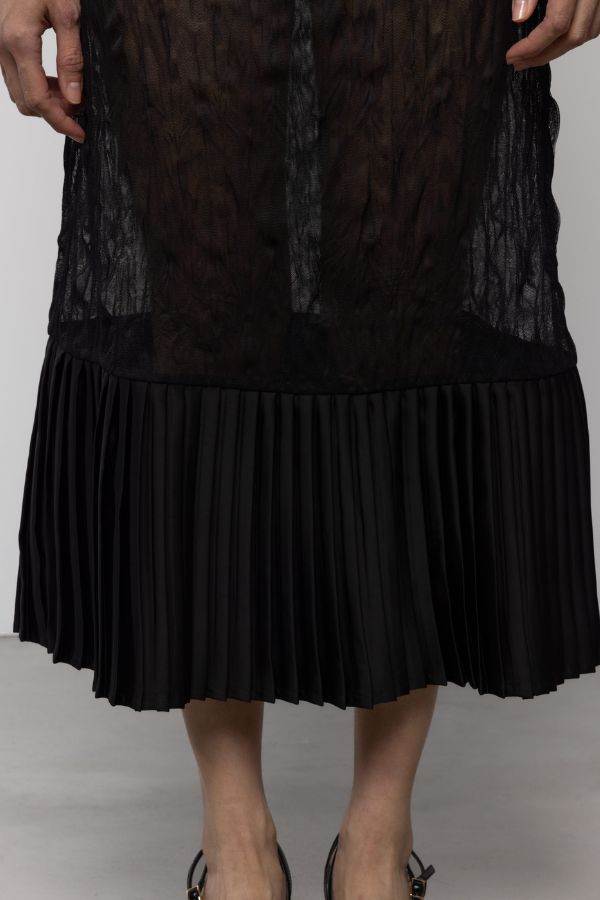 Esthé Sheer Crinkle Column Midi Skirt With Pleats Skirt