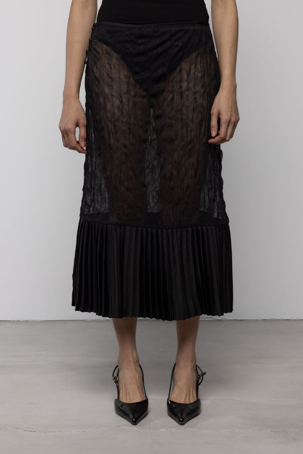 Esthé Sheer Crinkle Column Midi Skirt With Pleats Skirt