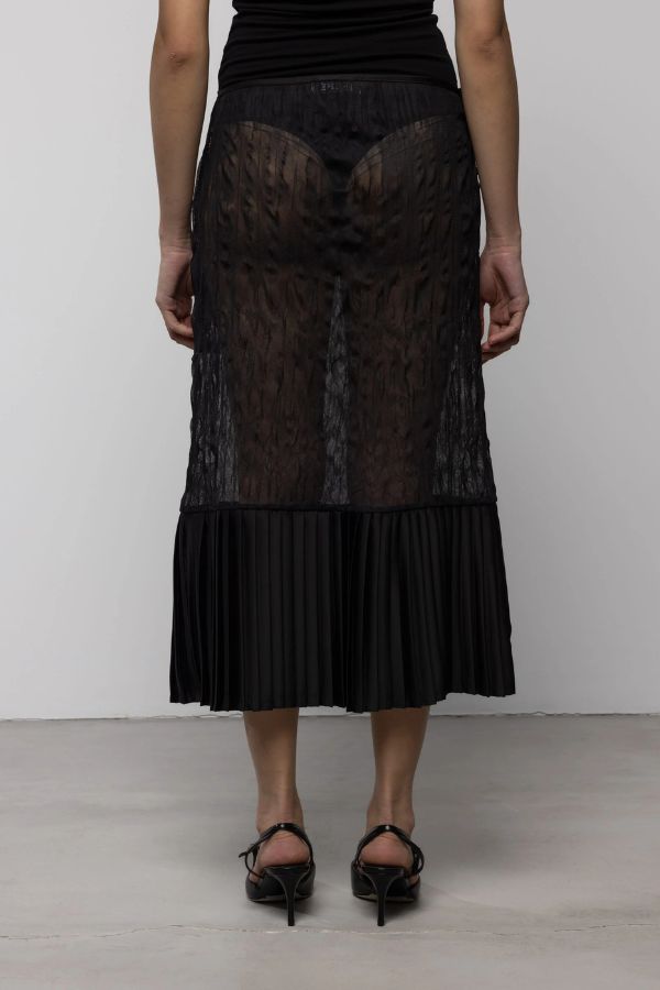 Esthé Sheer Crinkle Column Midi Skirt With Pleats Skirt