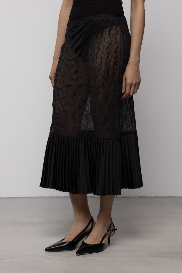 Esthé Sheer Crinkle Column Midi Skirt With Pleats Skirt