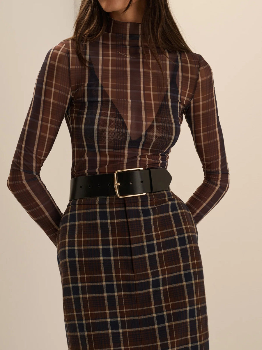 Favorite Daughter Sheer Fantasy Top - Toffee Plaid