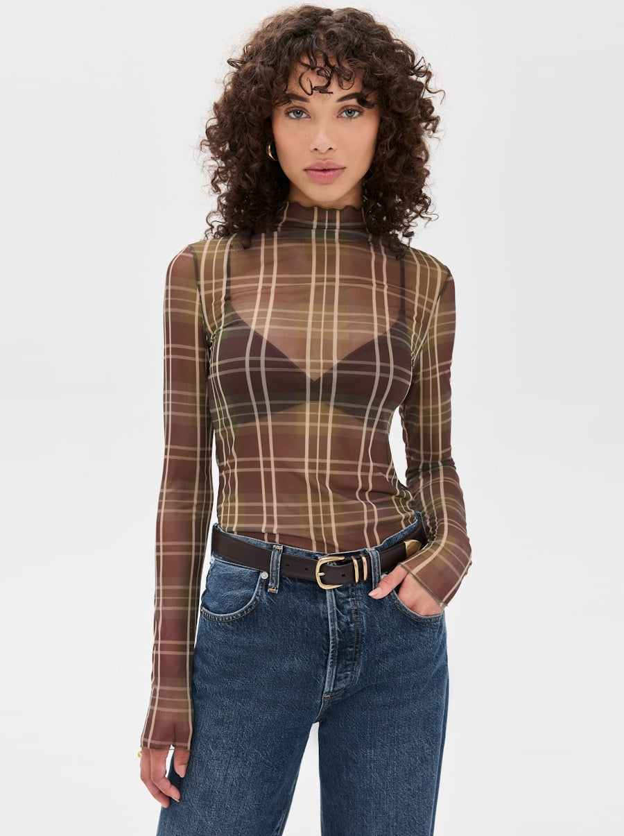Favorite Daughter Sheer Fantasy Top - Toffee Plaid