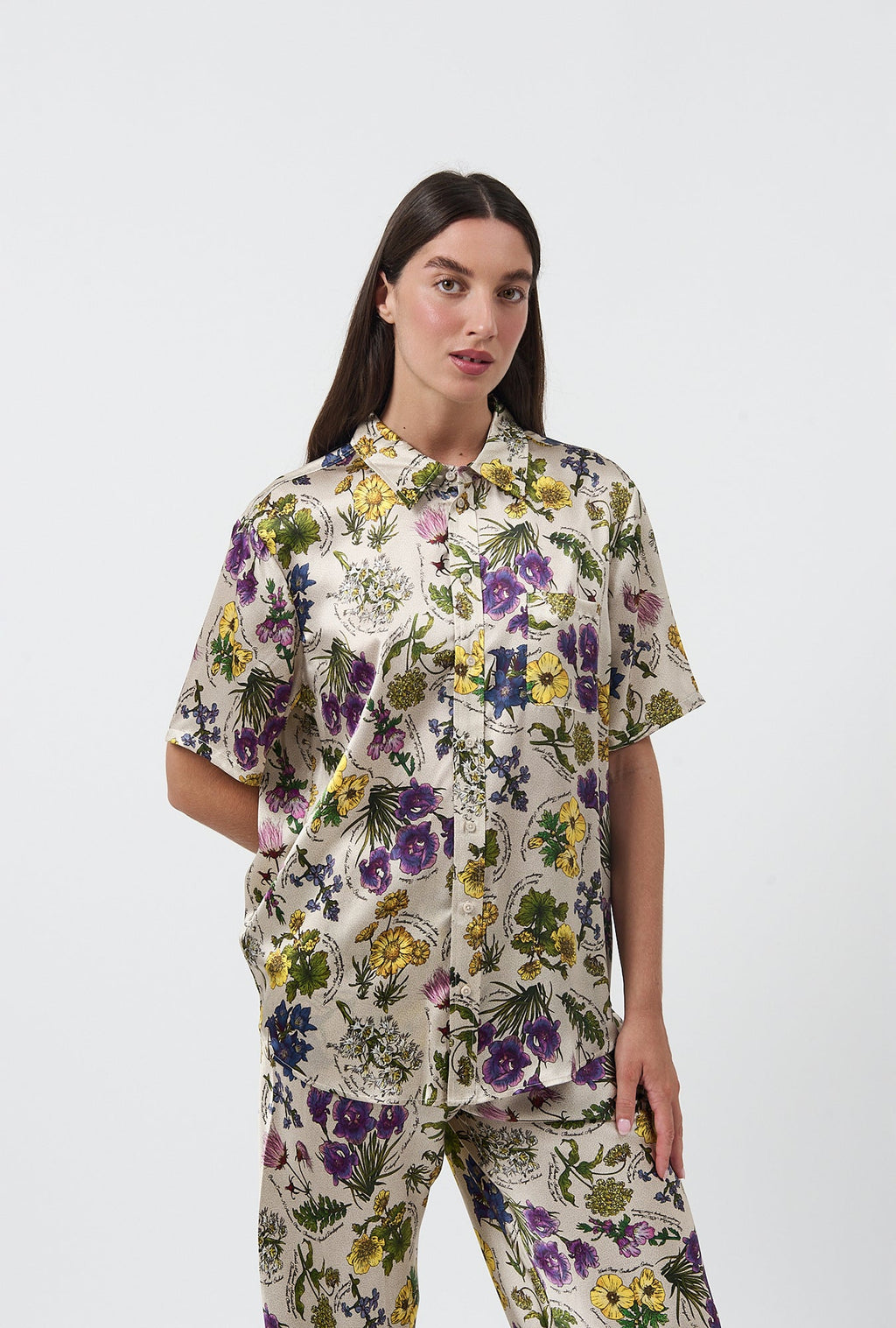 Silk Laundry Short Sleeve Boyfriend Shirt - Endangered Flowers