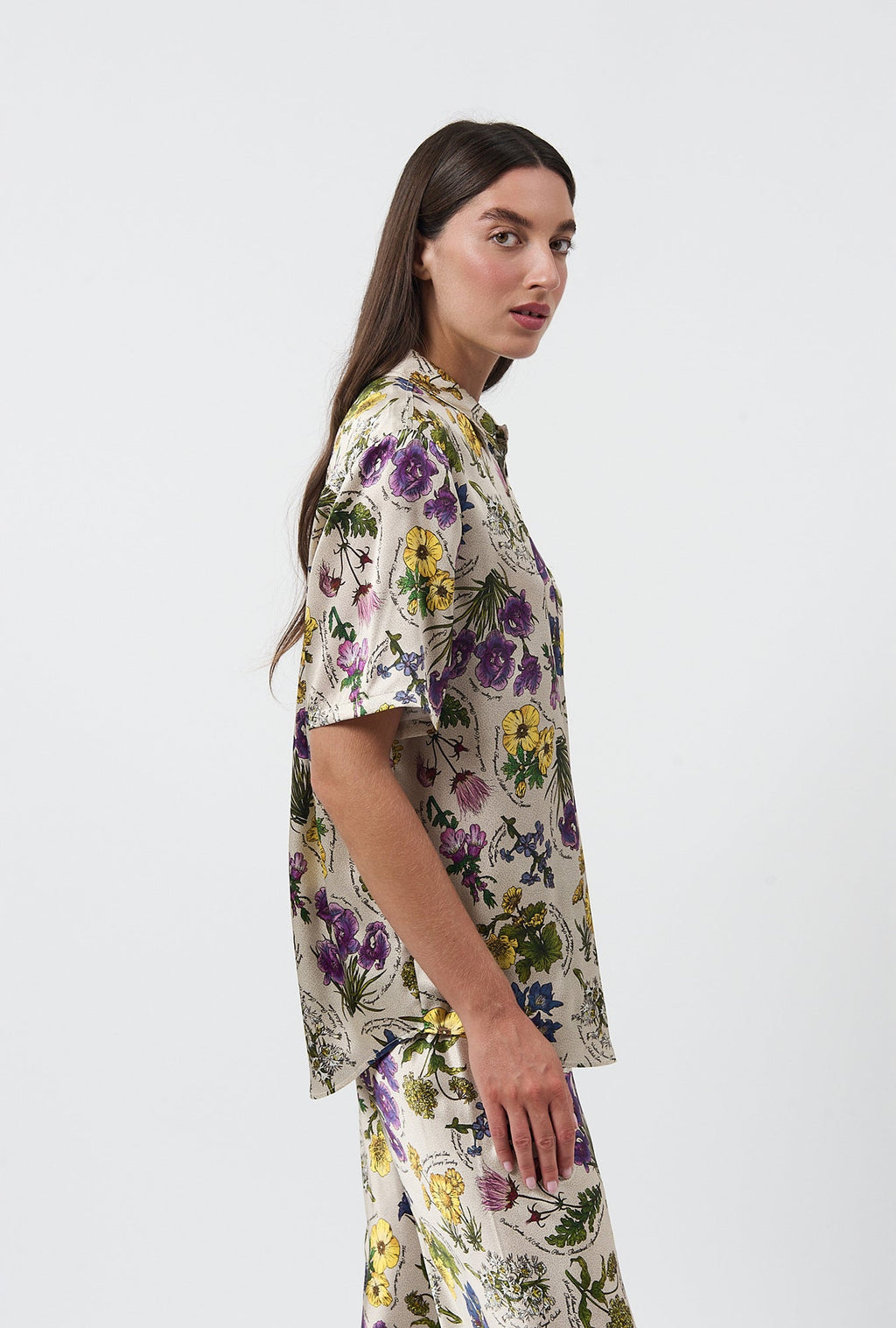 Silk Laundry Short Sleeve Boyfriend Shirt - Endangered Flowers
