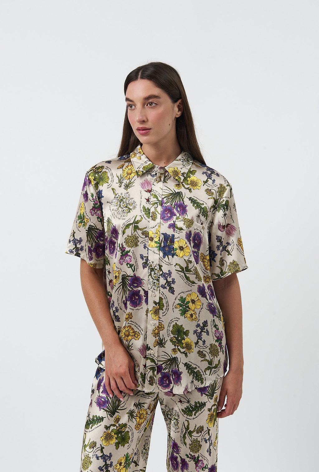 Silk Laundry Short Sleeve Boyfriend Shirt - Endangered Flowers