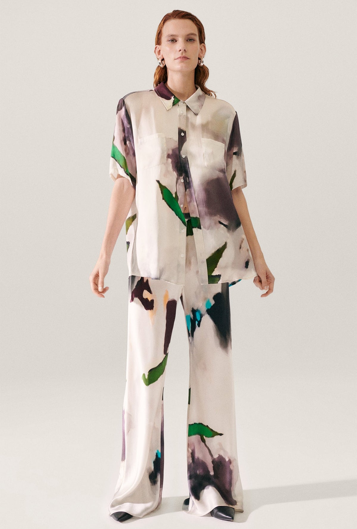 Silk Laundry Short Sleeve Boyfriend Shirt - Phosphate
