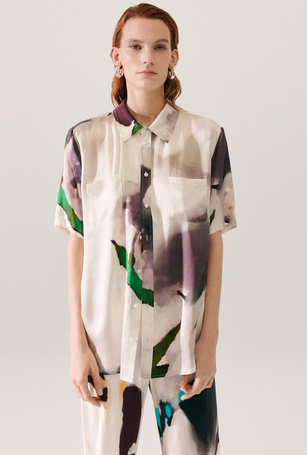 Silk Laundry Short Sleeve Boyfriend Shirt - Phosphate