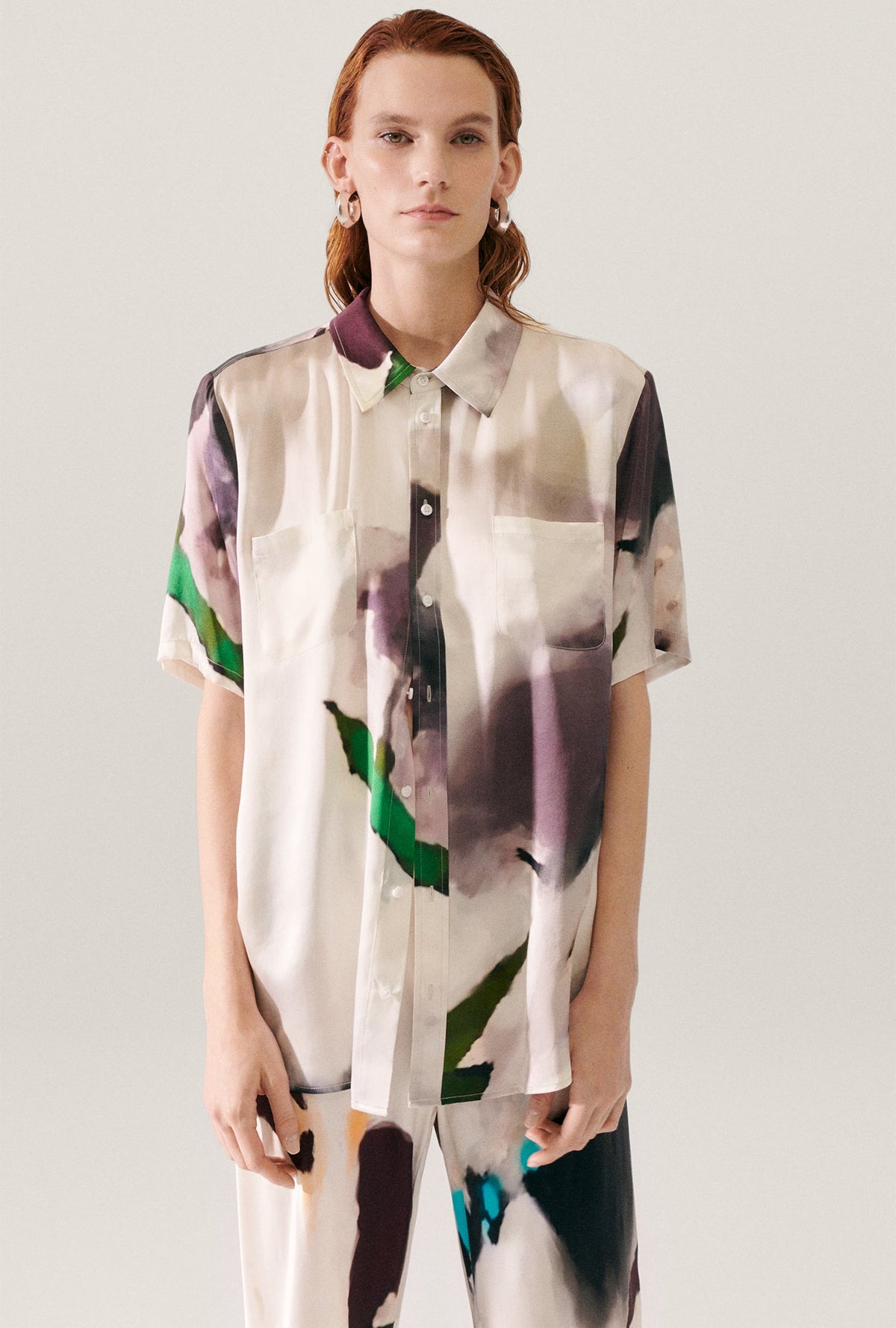 Silk Laundry Short Sleeve Boyfriend Shirt - Phosphate