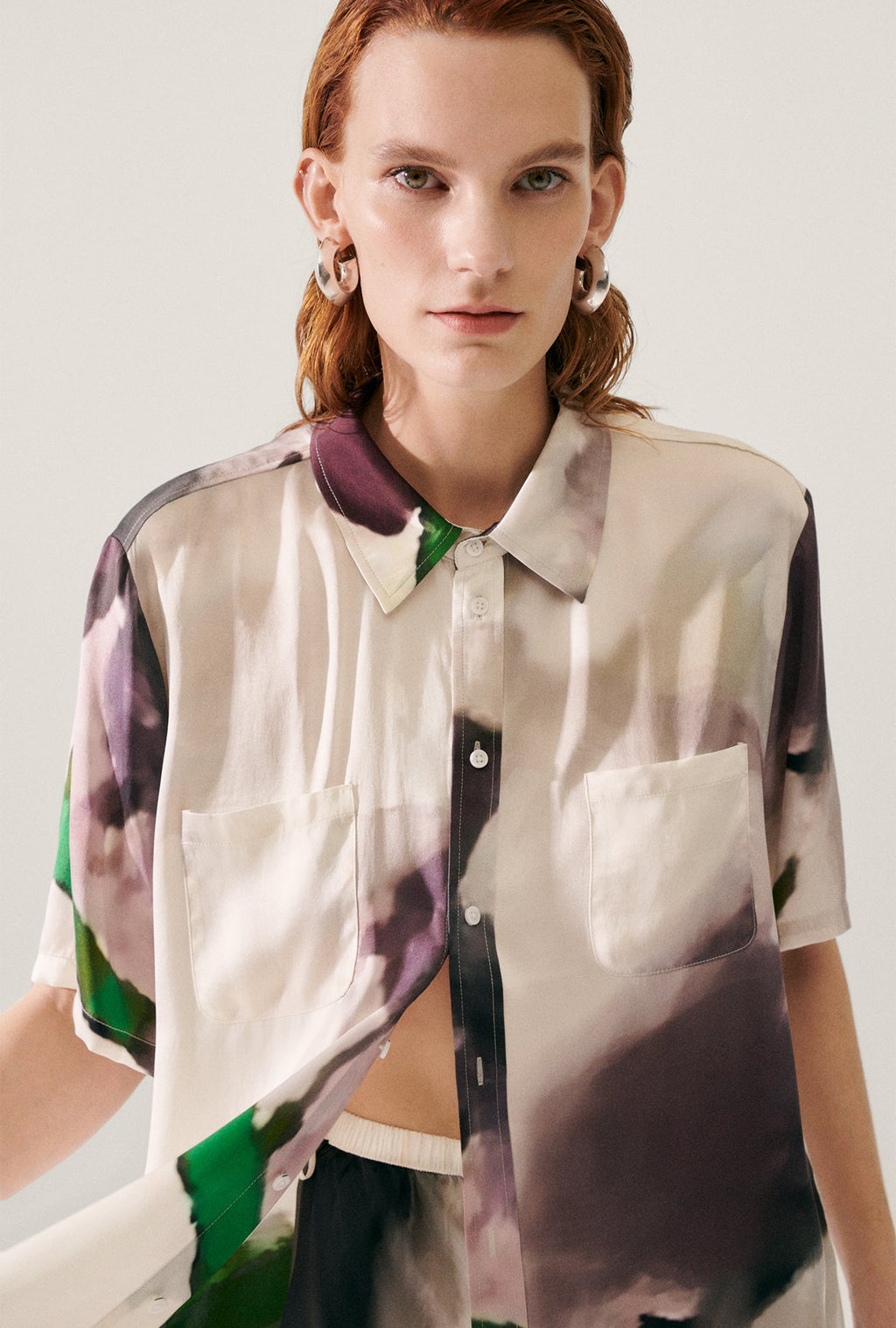 Silk Laundry Short Sleeve Boyfriend Shirt - Phosphate