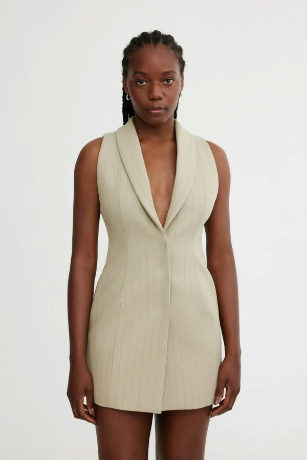 Significant Other Ebony Vest - Sage Pinstripe