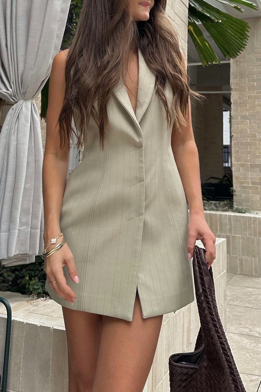 Significant Other Ebony Vest - Sage Pinstripe