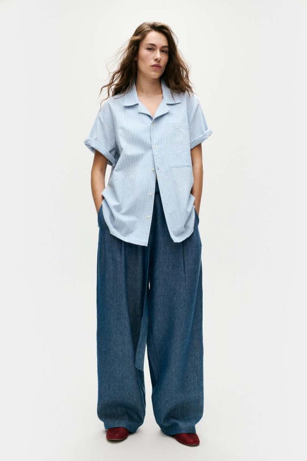 Silk Laundry Cotton Camp Shirt - Storm Stripe