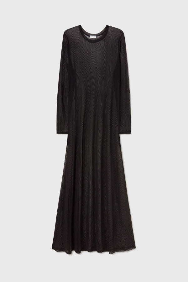 Silk Laundry Mesh Long Sleeve Dress - Black