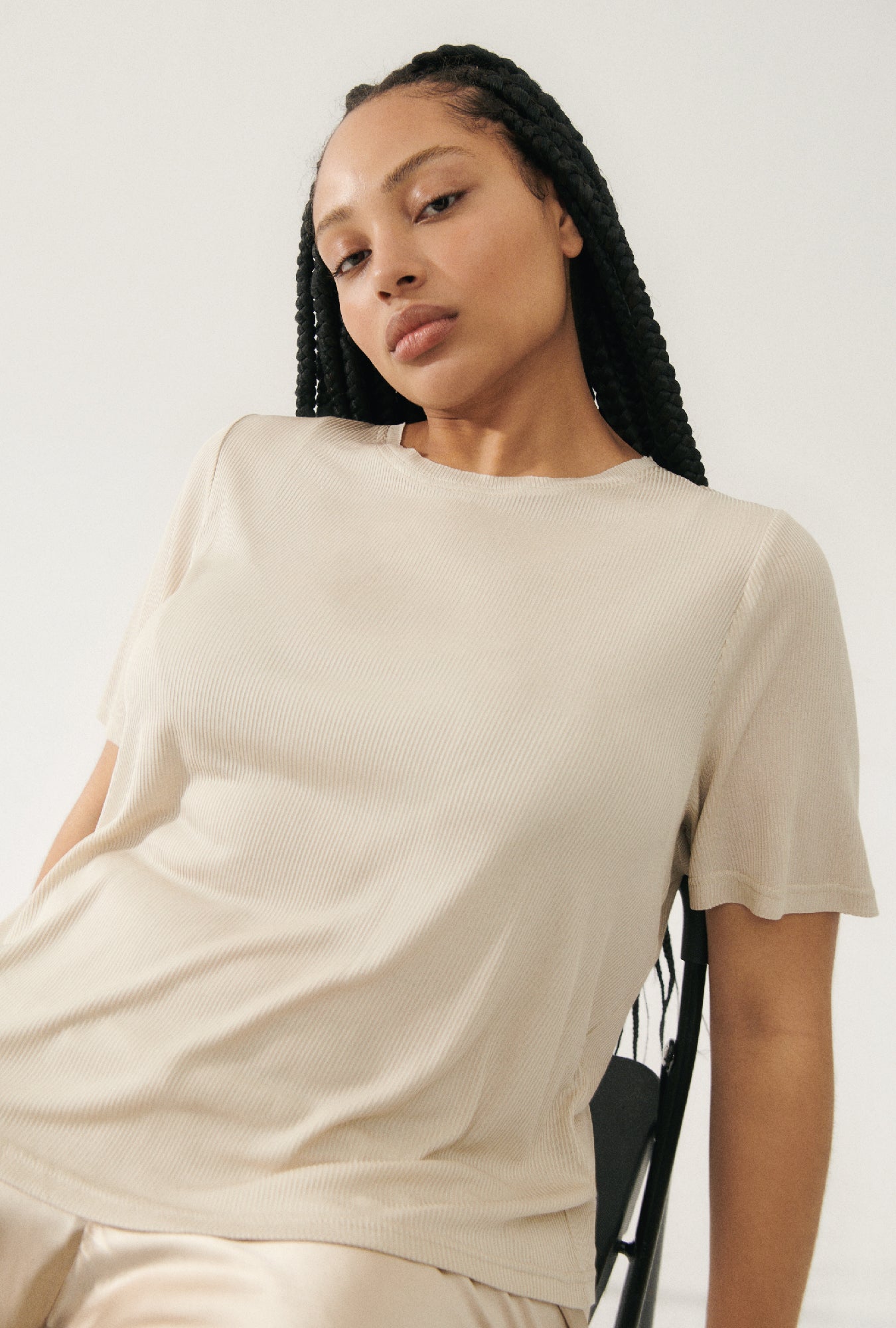 Silk Laundry RIBBED T-SHIRT - HAZELNUT