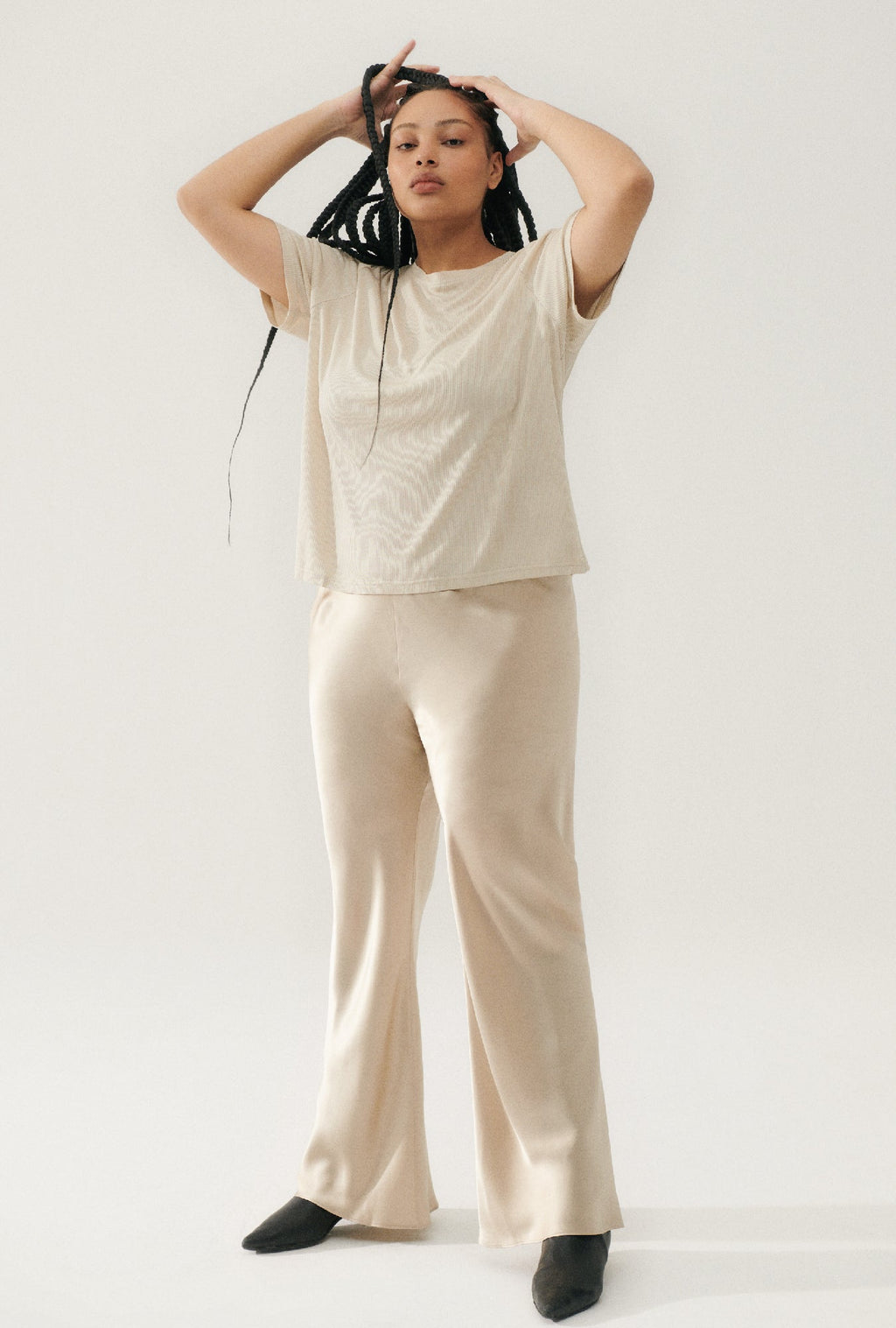 Silk Laundry RIBBED T-SHIRT - HAZELNUT
