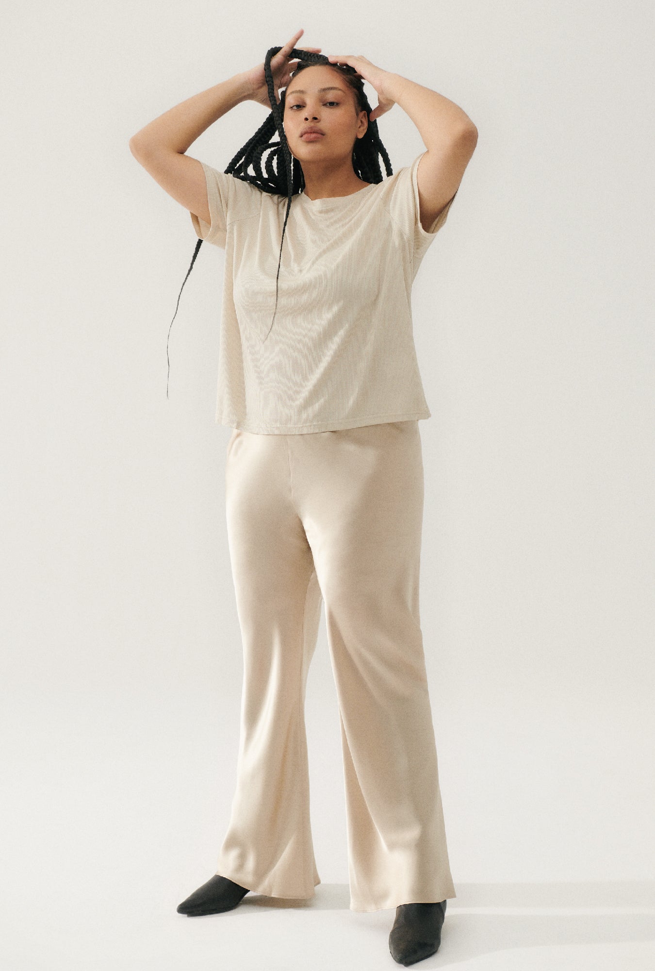 Silk Laundry RIBBED T-SHIRT - HAZELNUT