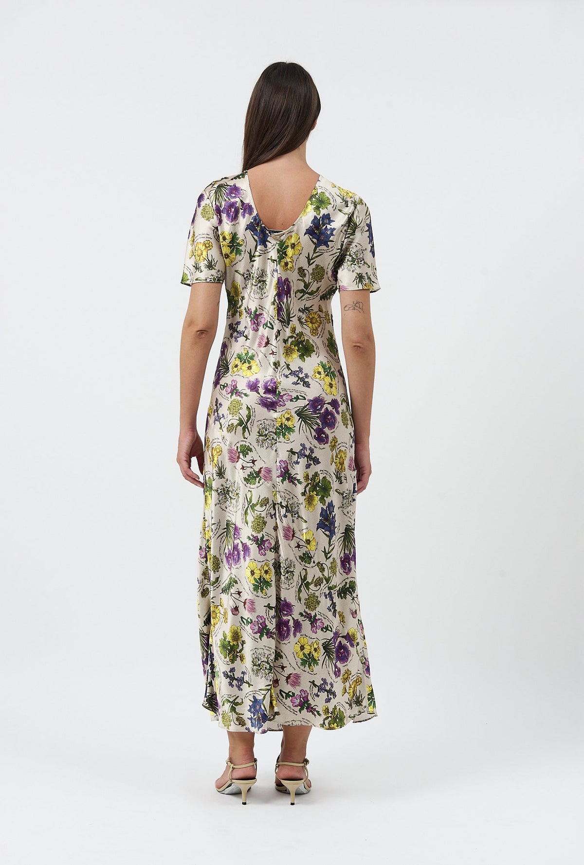 Silk Laundry Short Sleeve Bias Cut Dress - Endangered Flowers