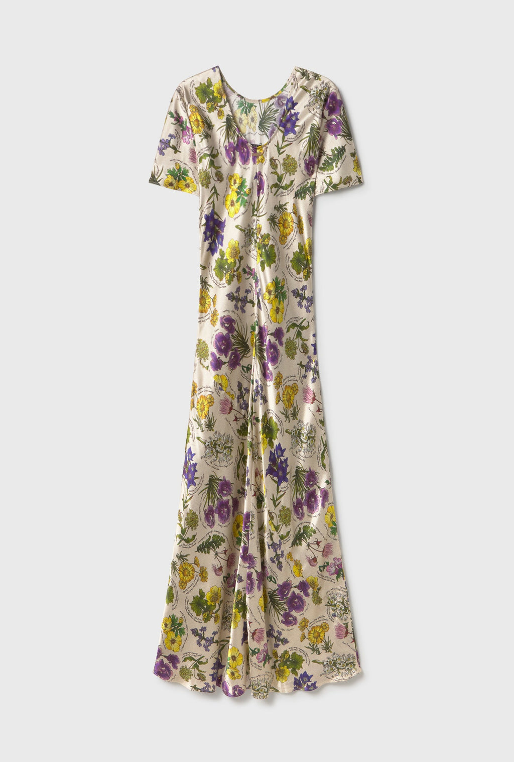 Silk Laundry Short Sleeve Bias Cut Dress - Endangered Flowers