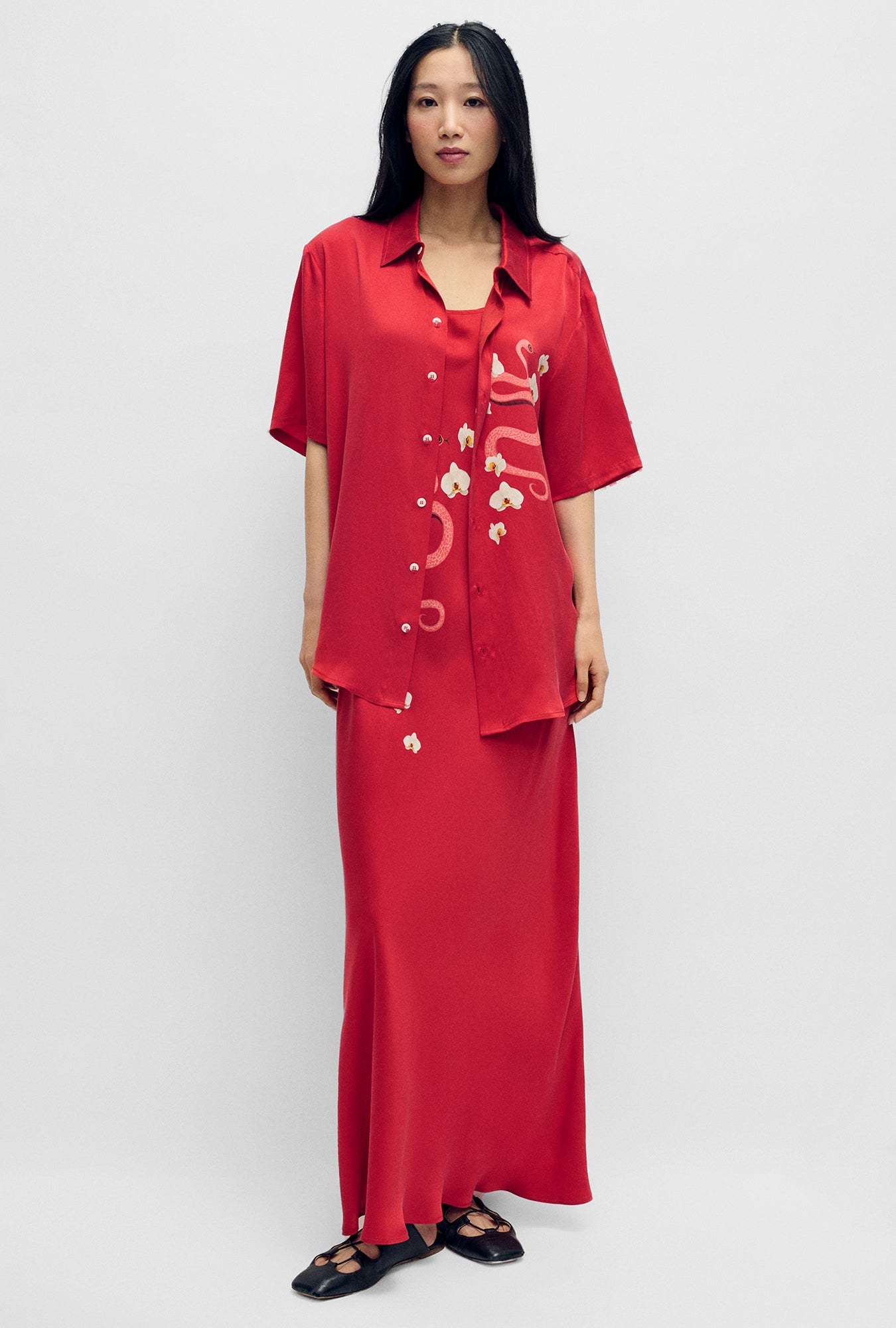 Silk Laundry Short Sleeve Boyfriend Shirt - Year Of The Snake