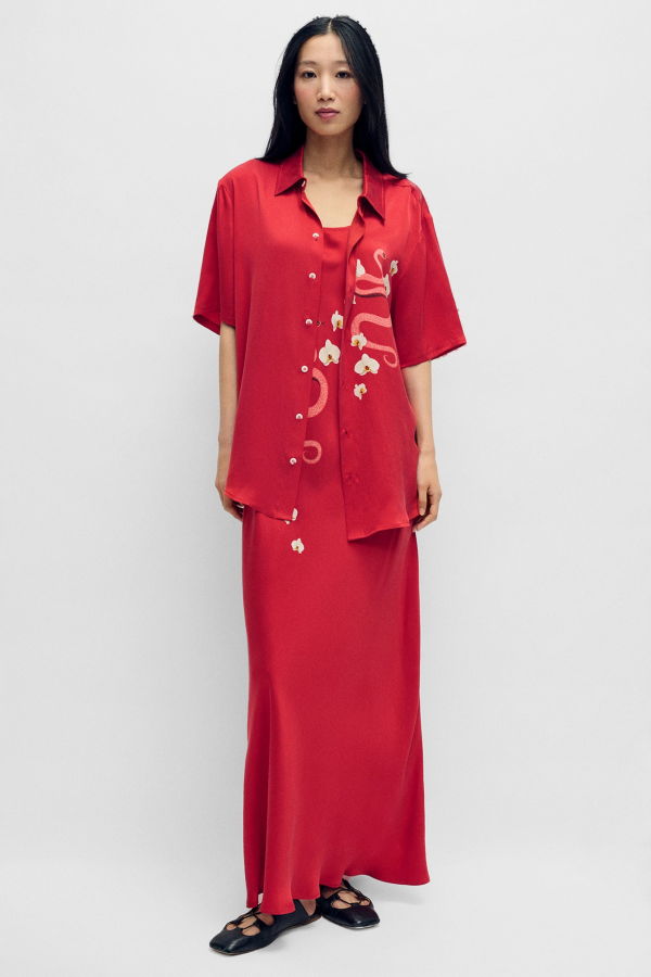 Silk Laundry Short Sleeve Boyfriend Shirt - Year Of The Snake