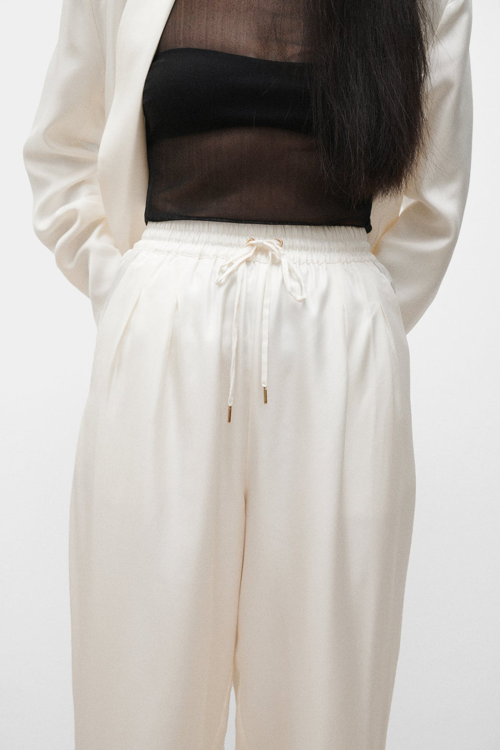 Silk Laundry TWILL SLOUCH PANTS - WHITE