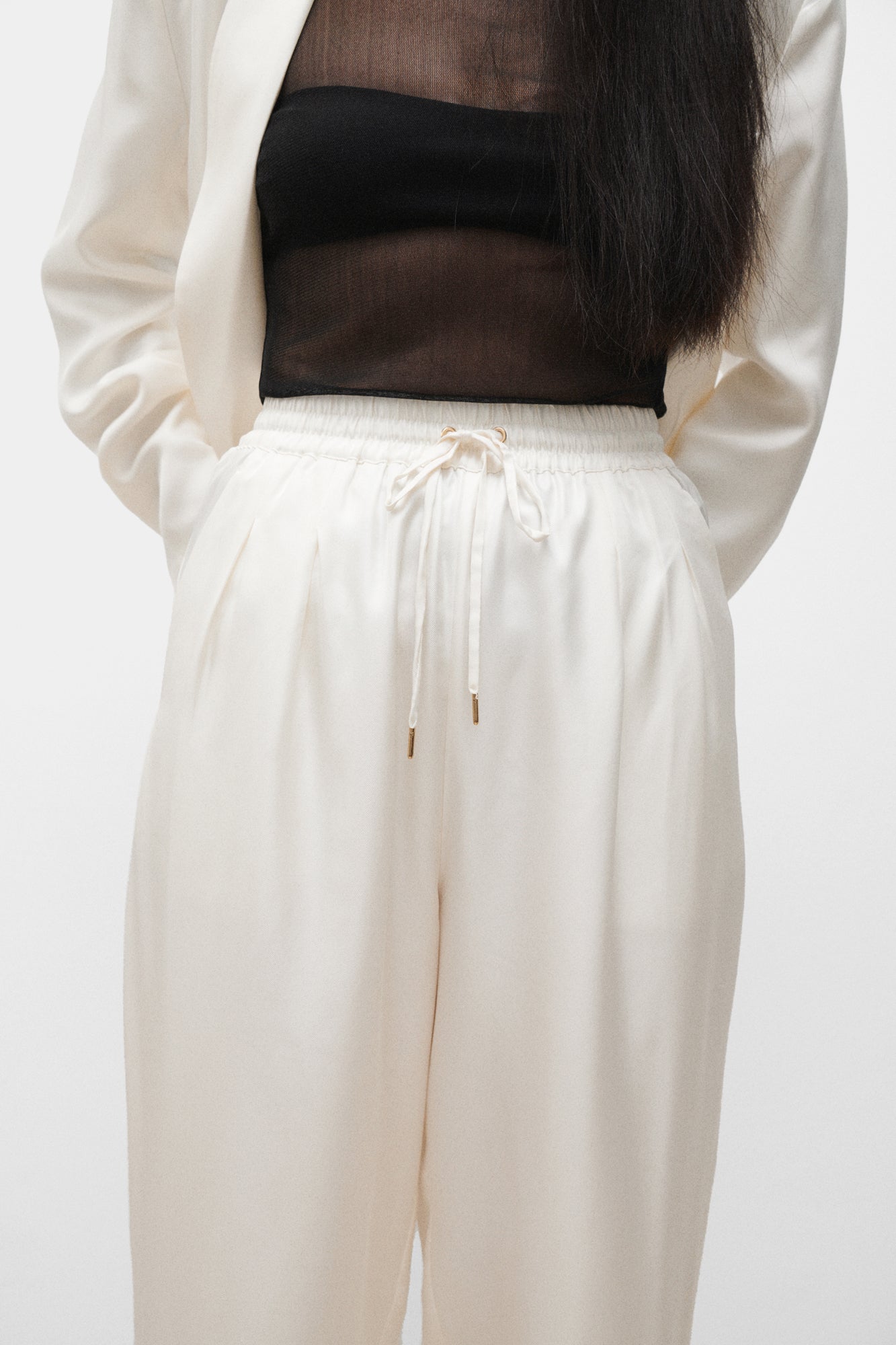 Silk Laundry TWILL SLOUCH PANTS - WHITE