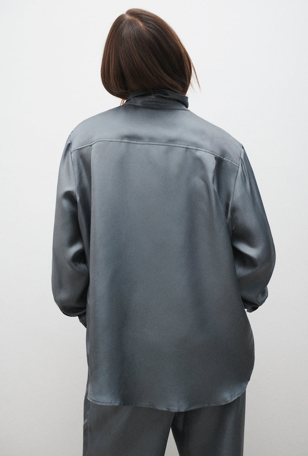 Silk Laundry Twill Boyfriend Shirt - Slate