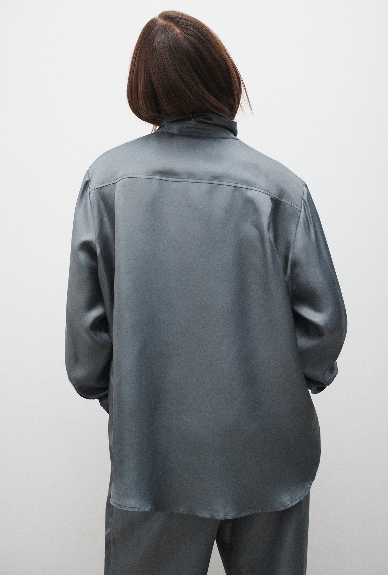 Silk Laundry Twill Boyfriend Shirt - Slate