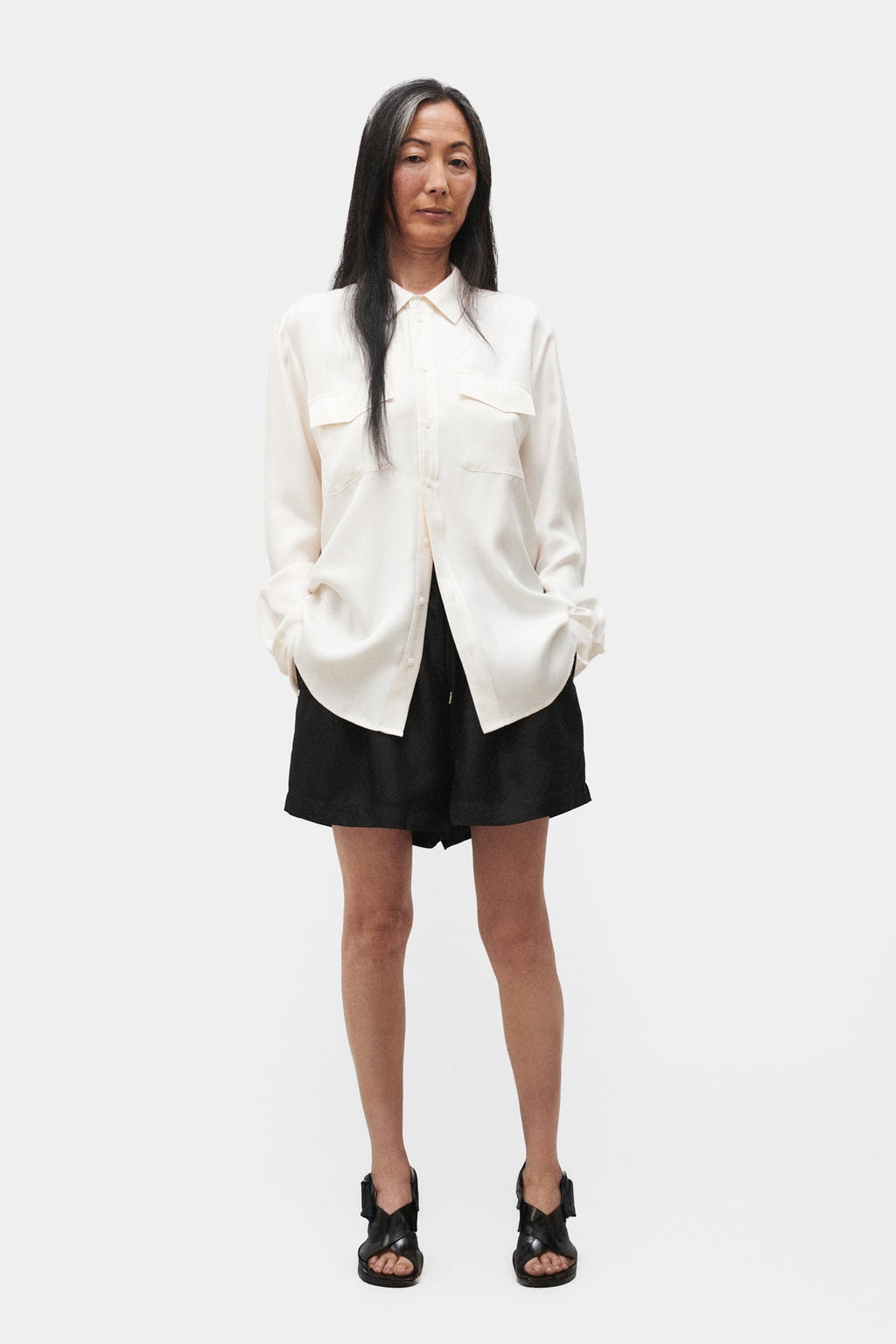 Silk Laundry Twill Boyfriend Shirt - White