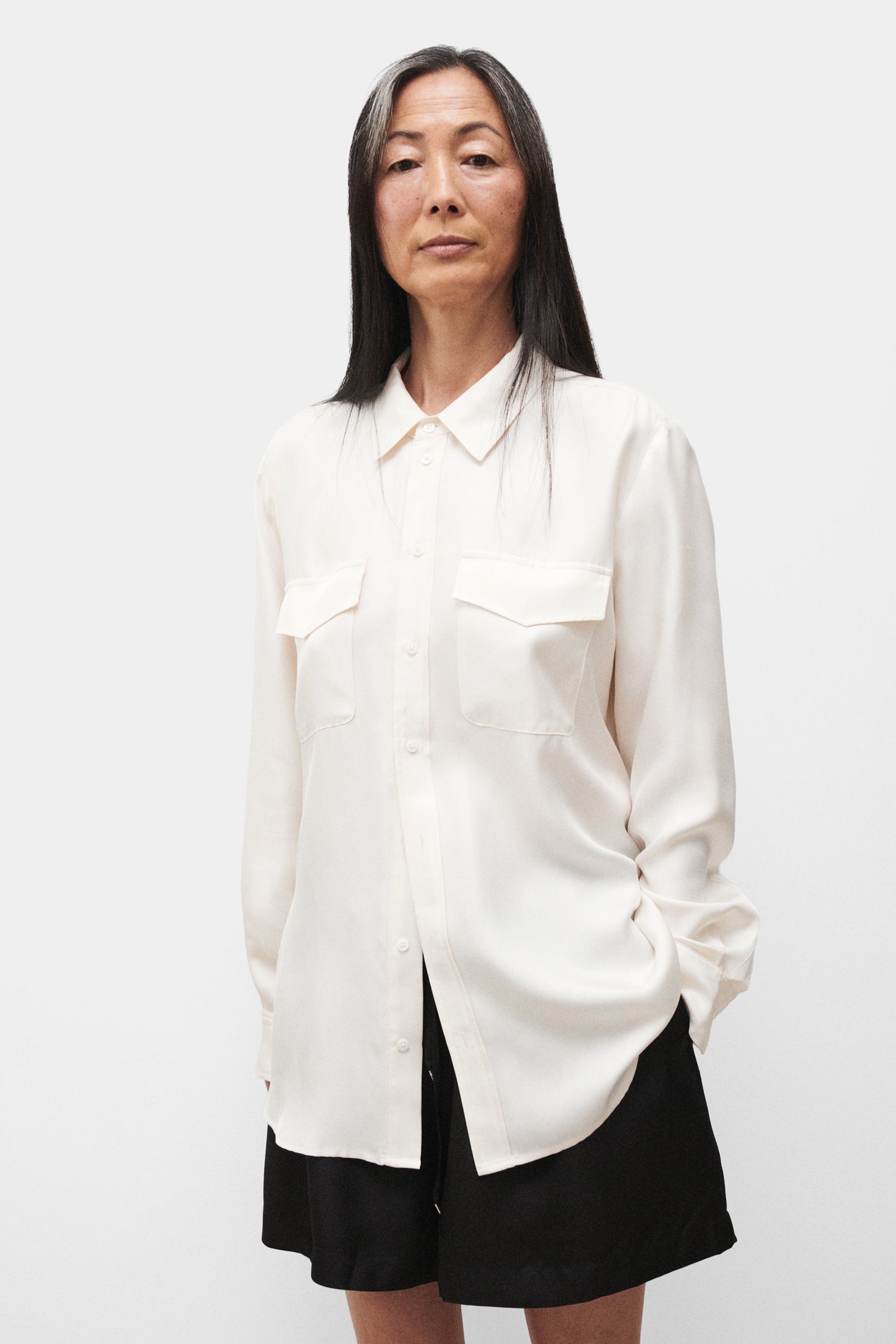 Silk Laundry Twill Boyfriend Shirt - White