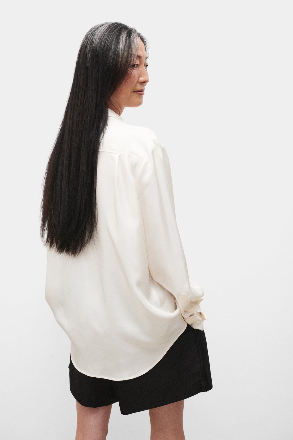 Silk Laundry Twill Boyfriend Shirt - White