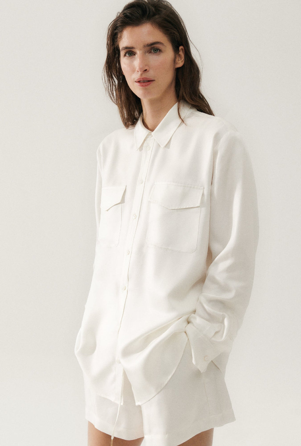 Silk Laundry Twill Boyfriend Shirt - White