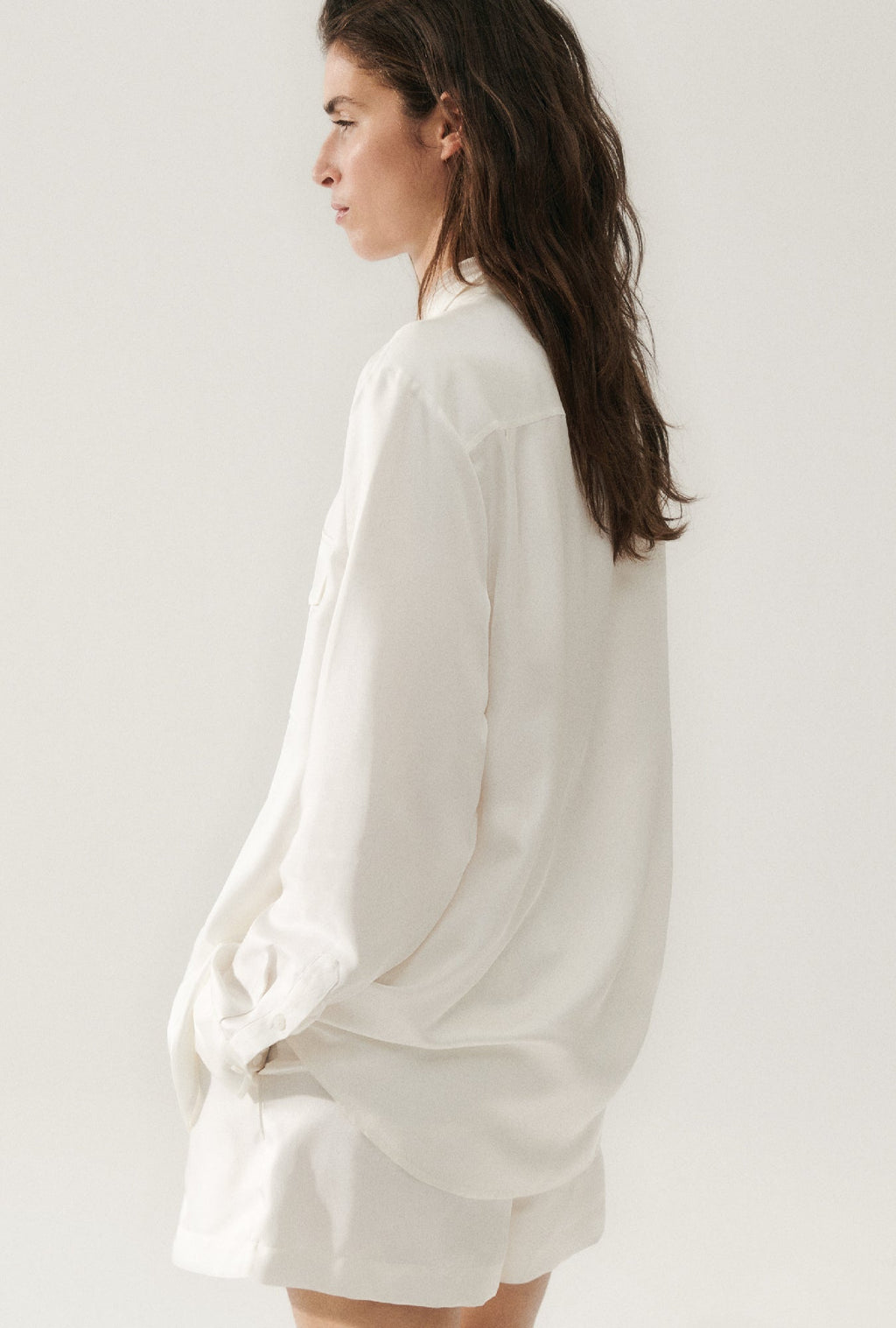 Silk Laundry Twill Boyfriend Shirt - White