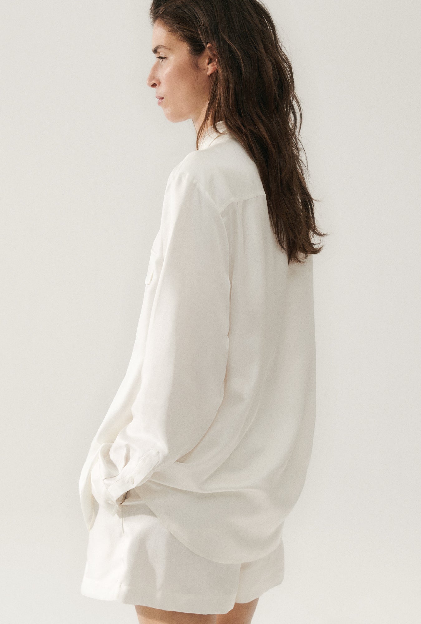 Silk Laundry Twill Boyfriend Shirt - White