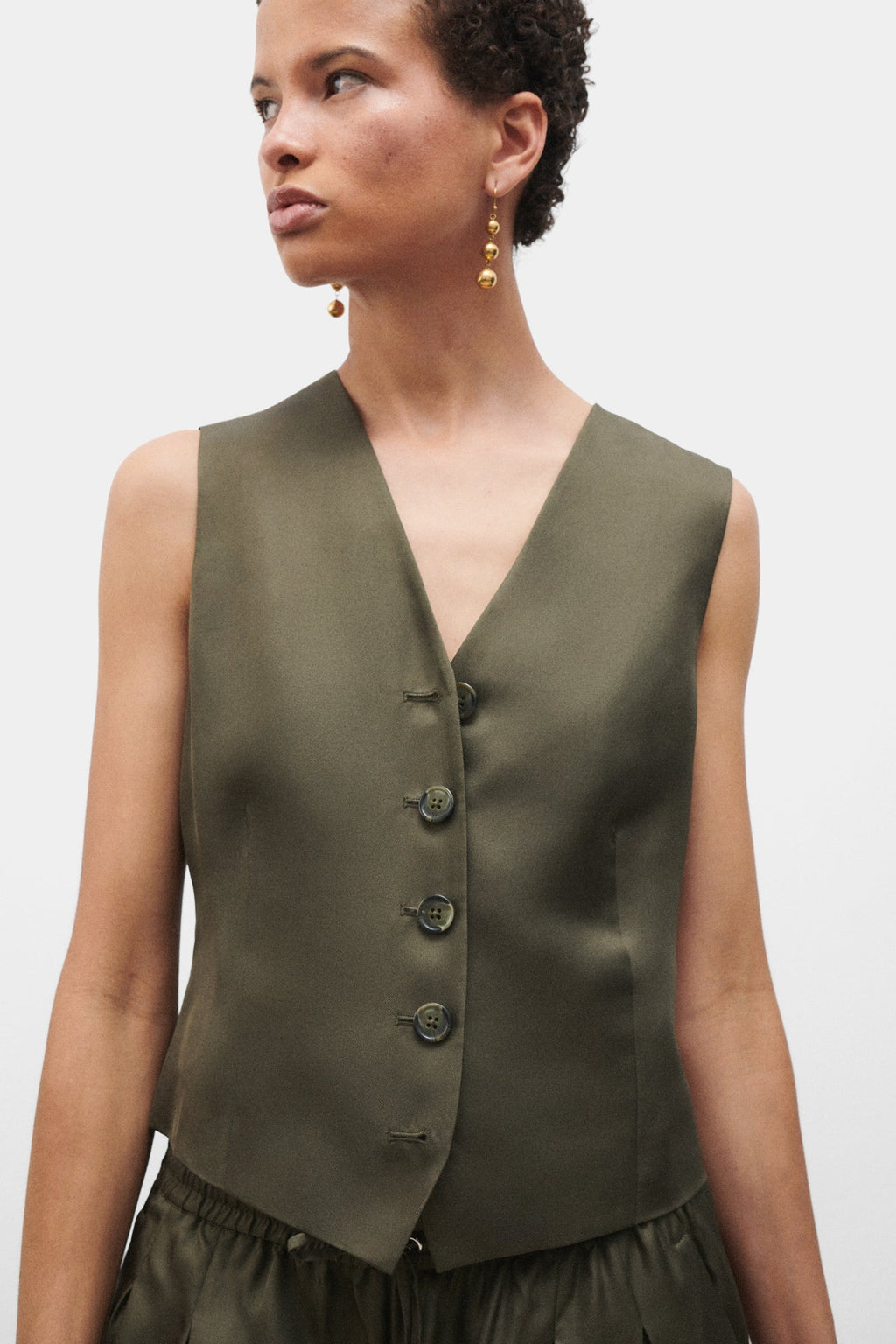Silk Laundry Twill Vest - Pine