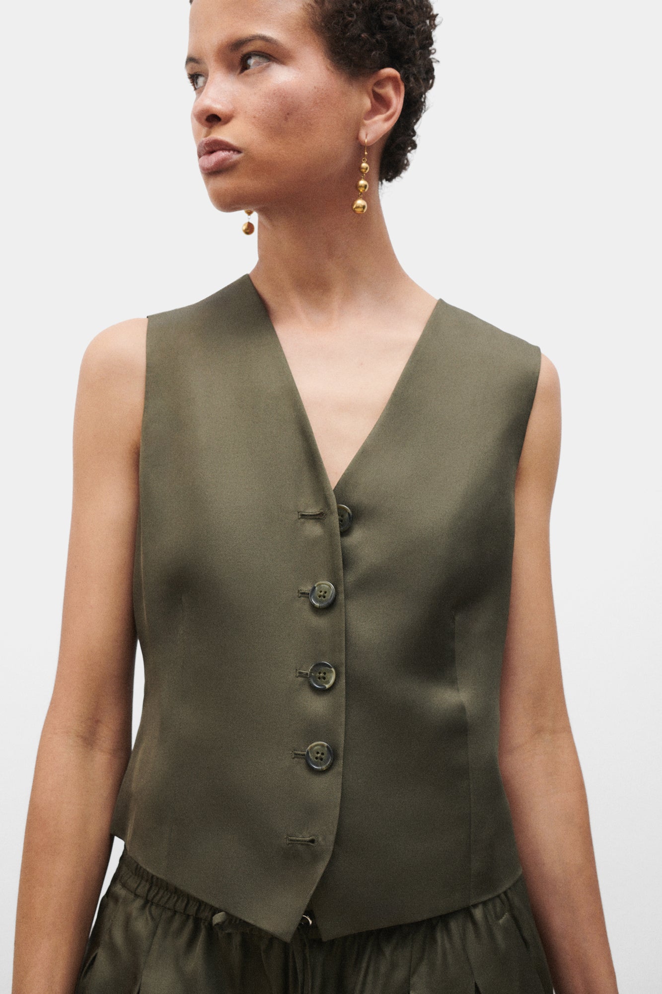 Silk Laundry Twill Vest - Pine
