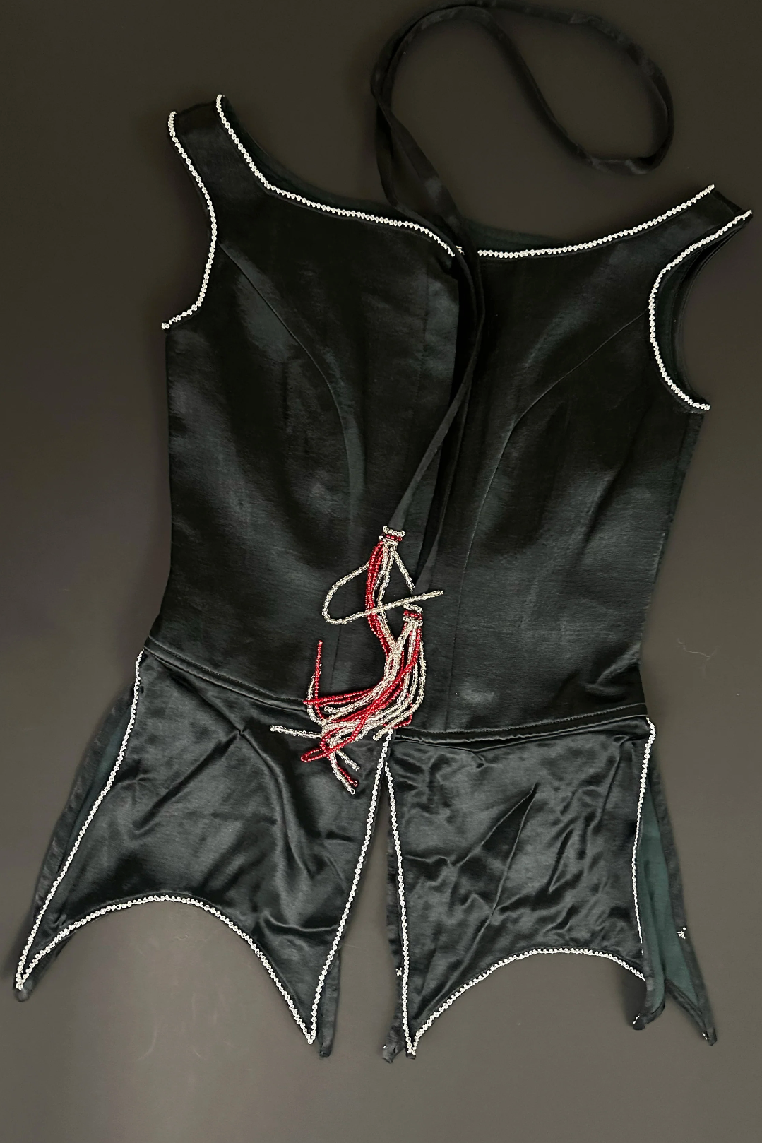 TIGRA TIGRA Silk Structured Top With Rosettes + Beaded Neck Tie