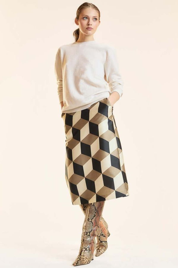 Cynthia Rowley Silk Wool Midi Skirt - GEOBLCA