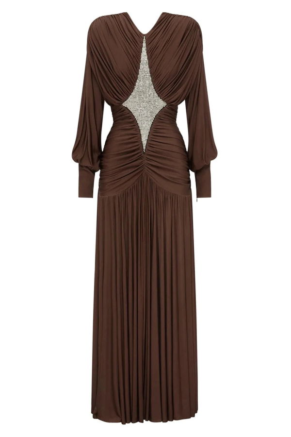 ALEMAIS Silvio Ruched Midi Dress - Brown