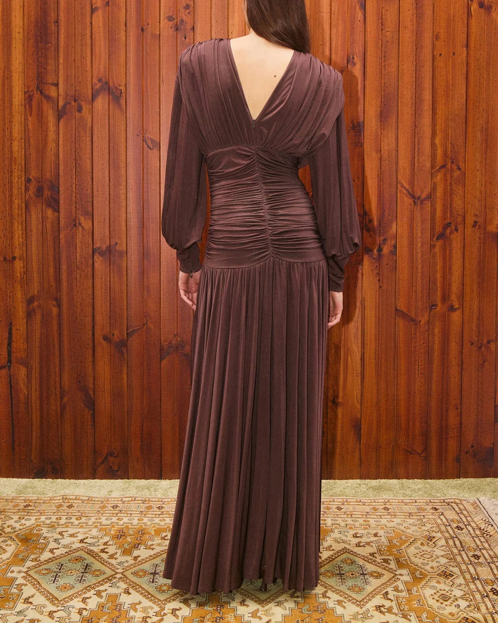 ALEMAIS Silvio Ruched Midi Dress - Brown