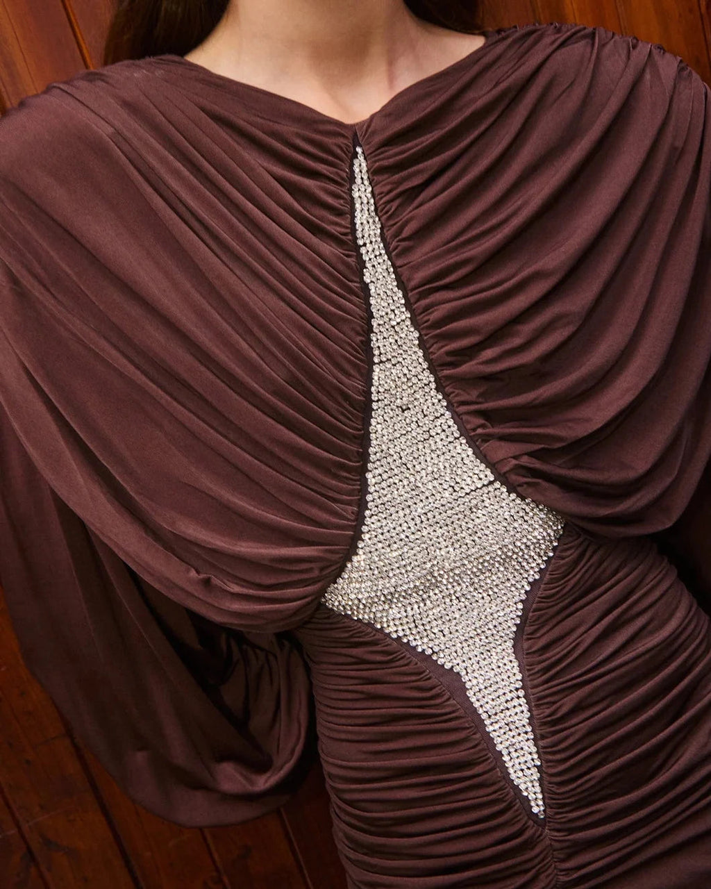 ALEMAIS Silvio Ruched Midi Dress - Brown