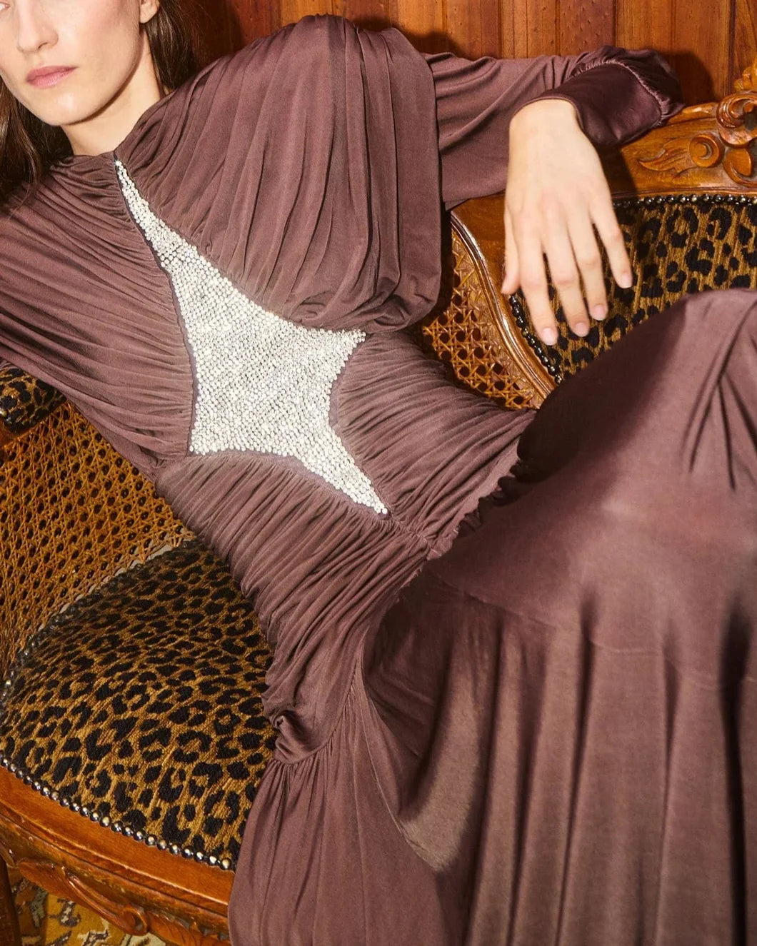 ALEMAIS Silvio Ruched Midi Dress - Brown