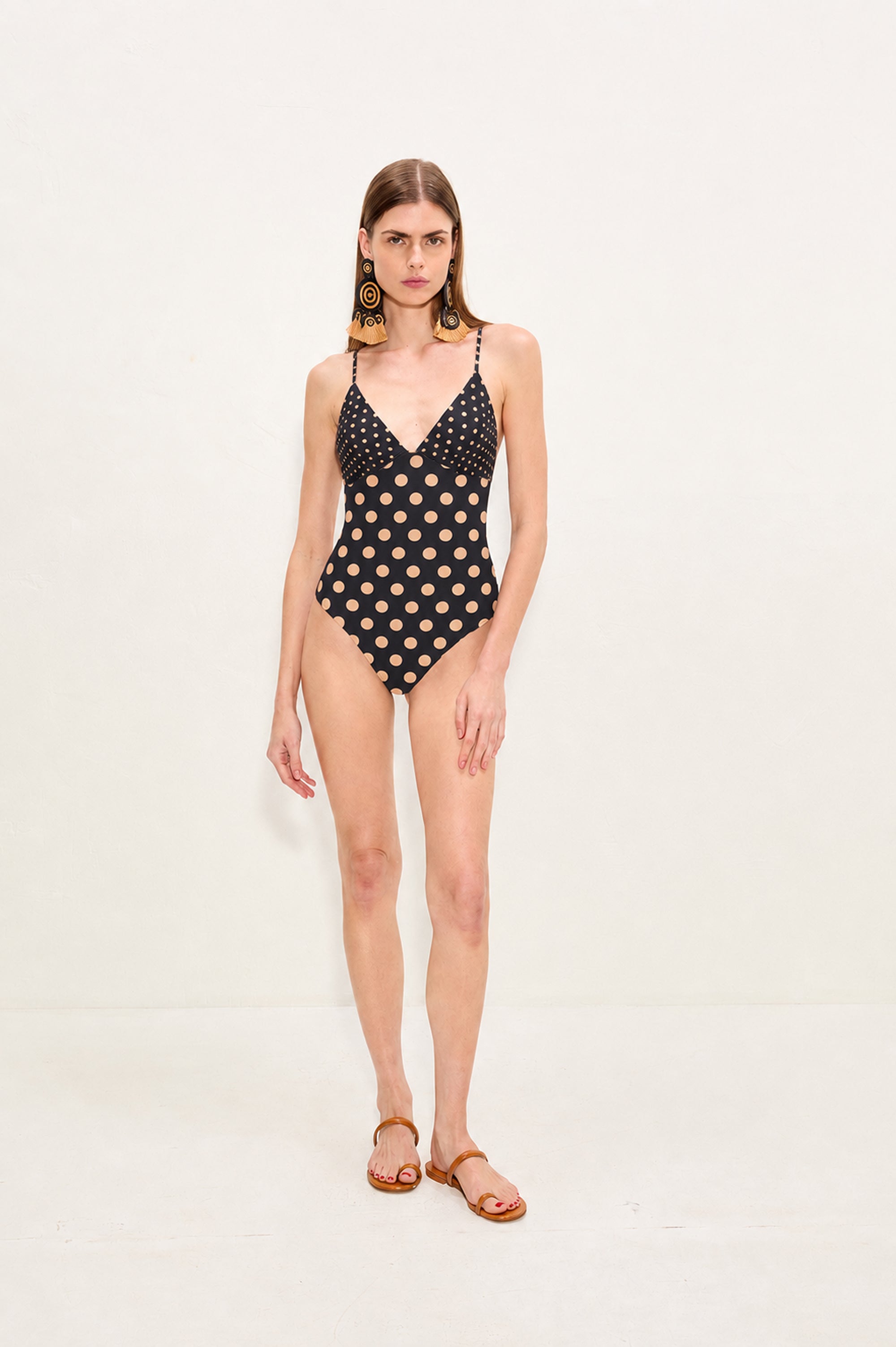 Simon Miller Behati One Piece Swimsuit - Black/Tan Polka Dot