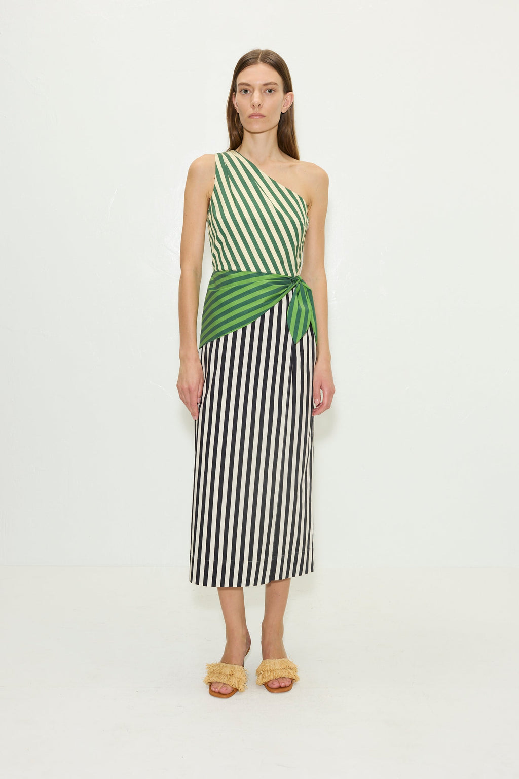 Simon Miller Belem Poplin Midi Dress - Green Multi Stripe Combo