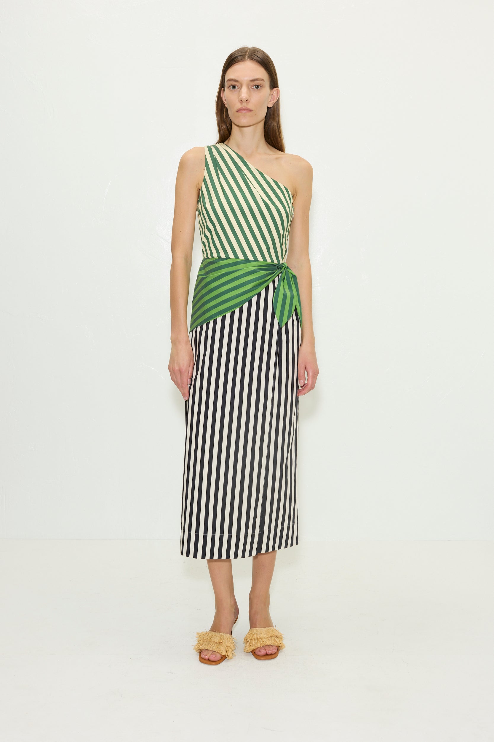 Simon Miller Belem Poplin Midi Dress - Green Multi Stripe Combo