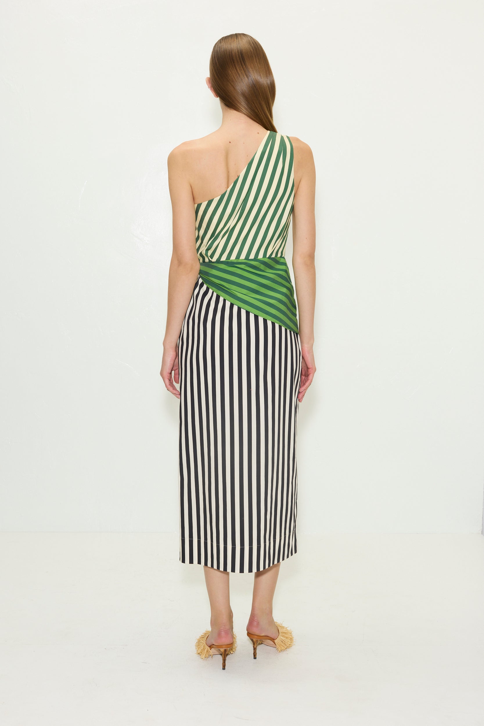 Simon Miller Belem Poplin Midi Dress - Green Multi Stripe Combo