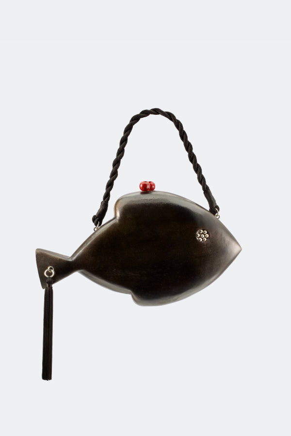 Simon Miller Carved Wooden Fish Clutch - Black/Red